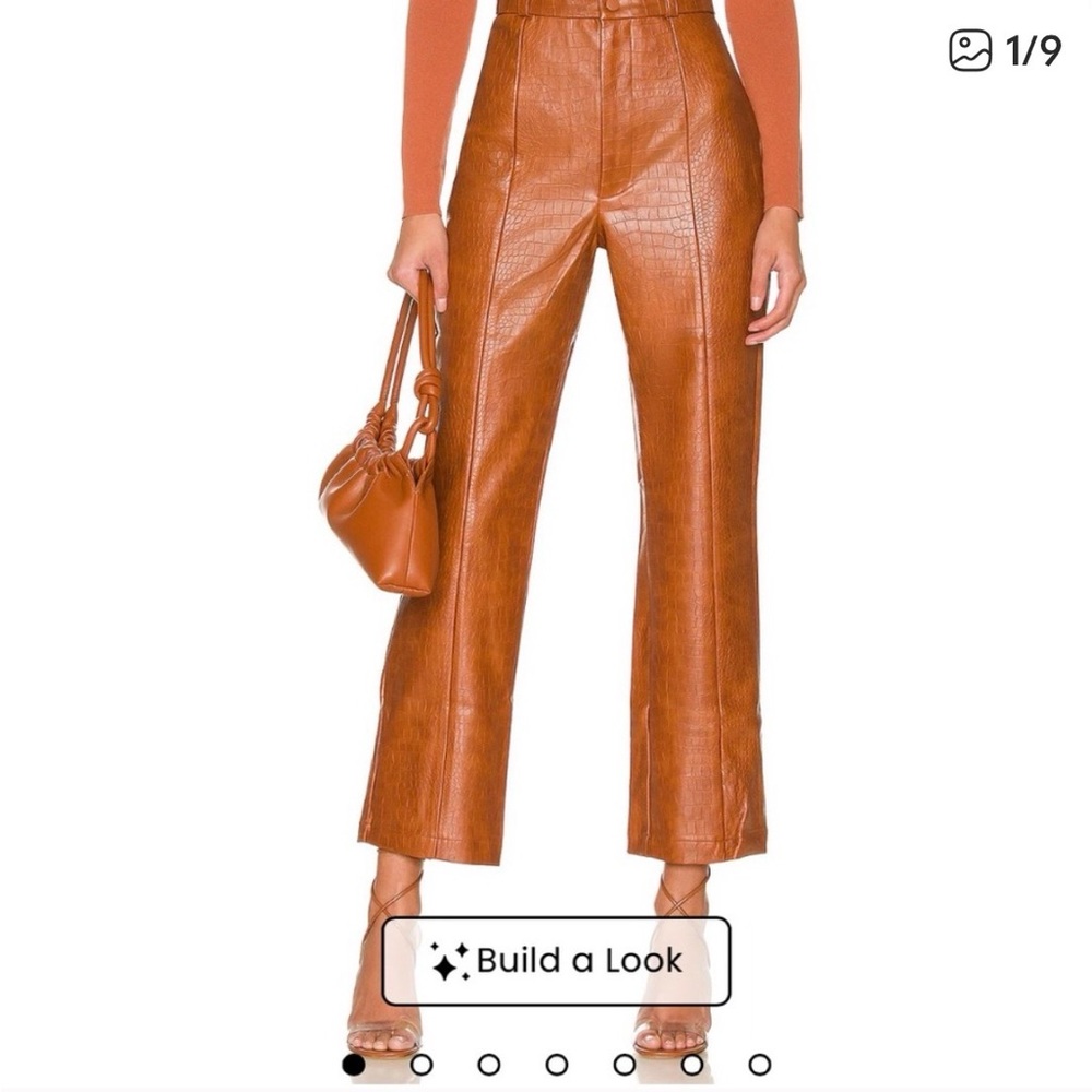 Bardot/Revolve Croc-Embossed Leather Pants in Rich Brown